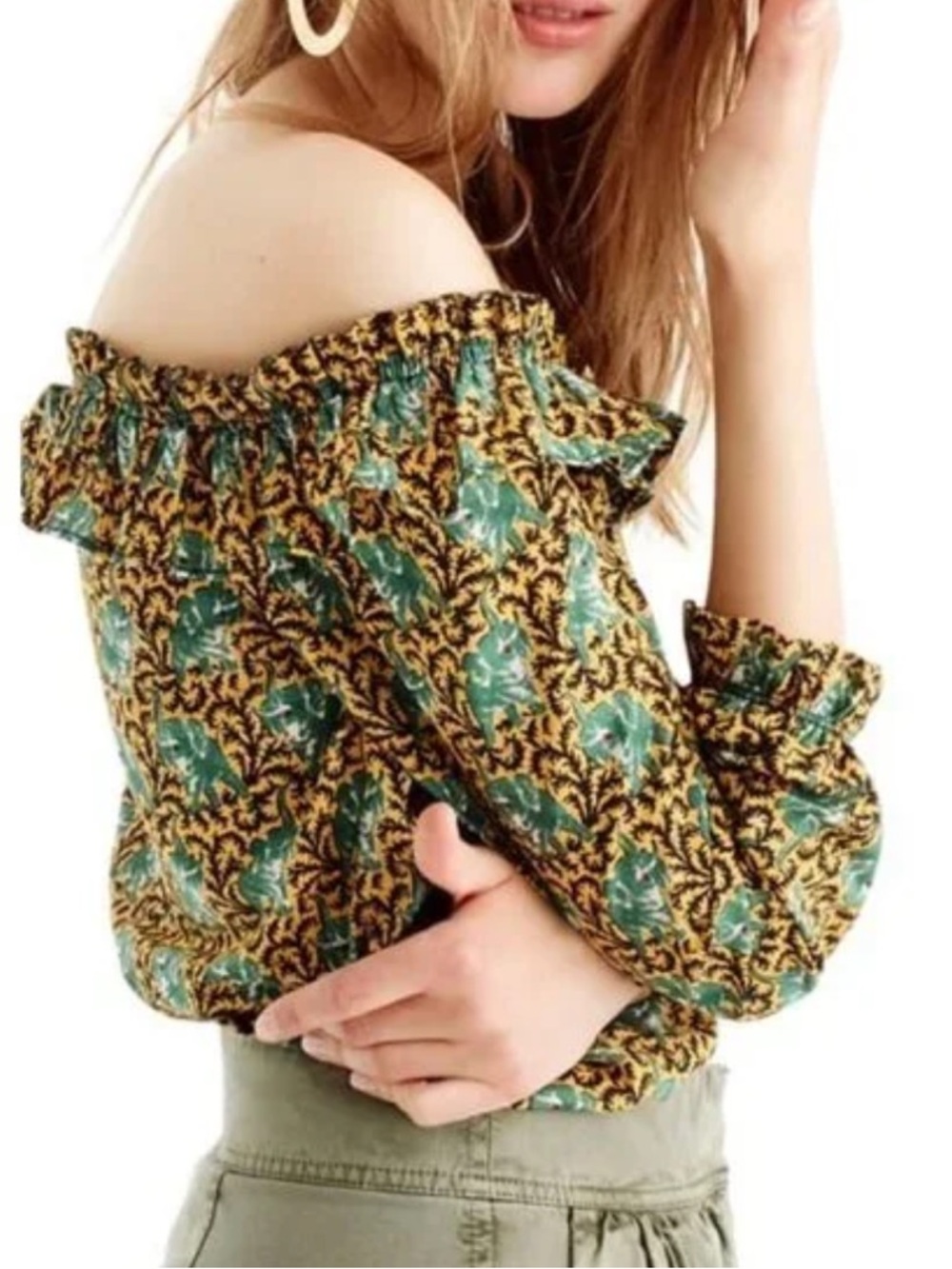 J. Crew Ratti Elephant Print Off the Shoulder Top